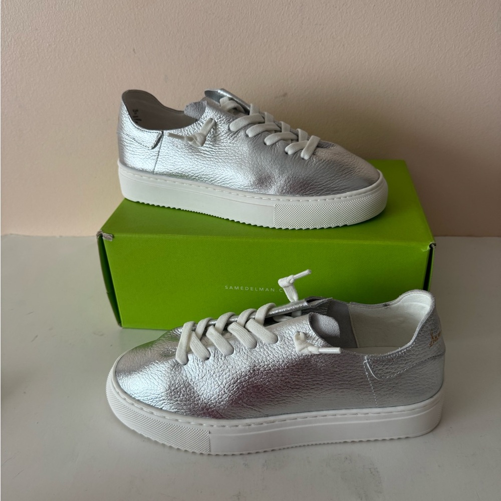 Sam Edelman Kids Leather Metallic Silver Sneakers. New. Size: 3